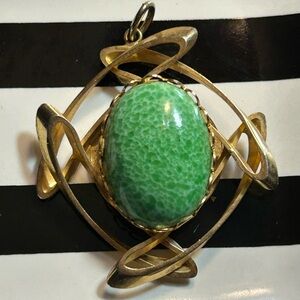 Vintage Gold-Tone Pendant with Green Cabochon Stone